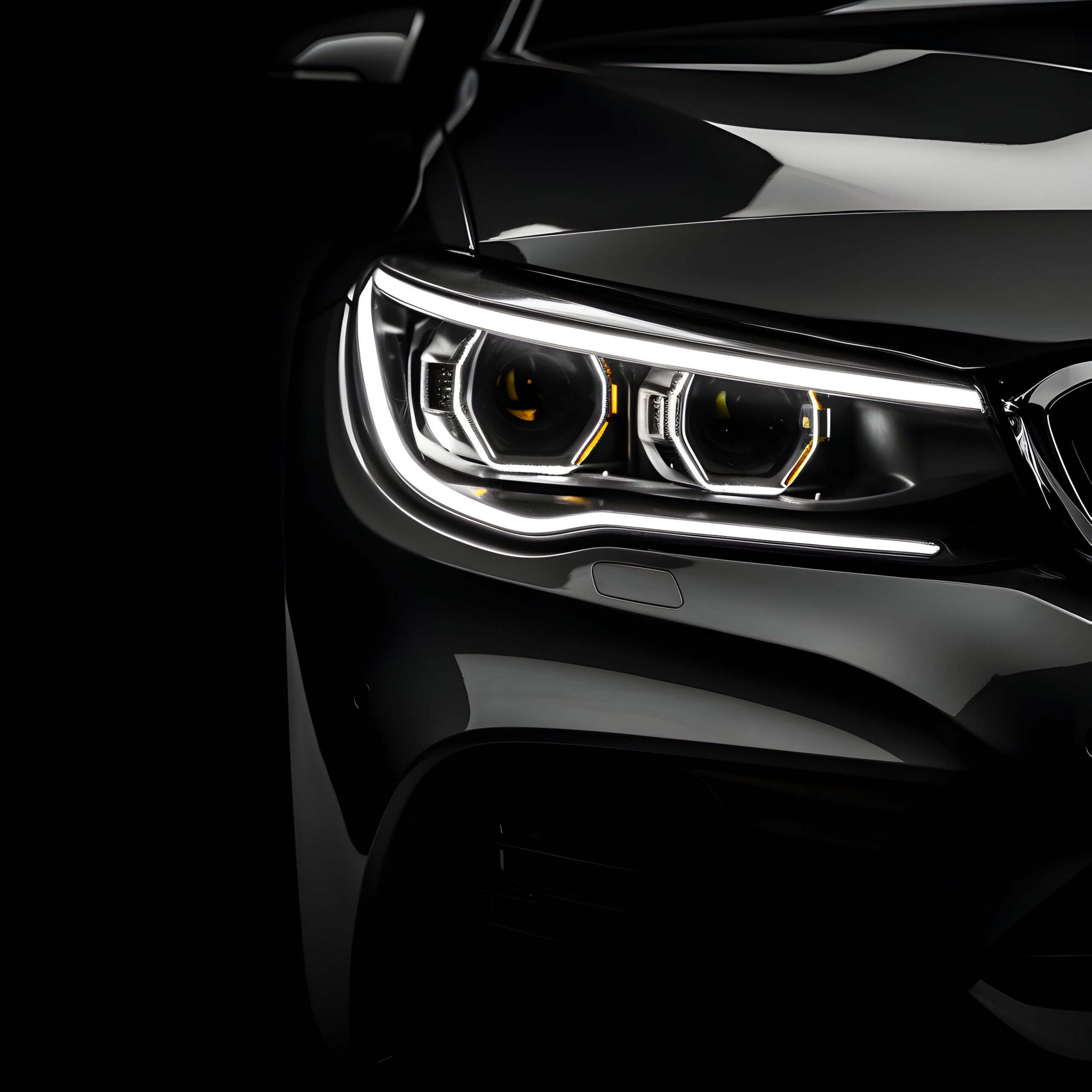 Photo Closeup on an headlight of a sport car